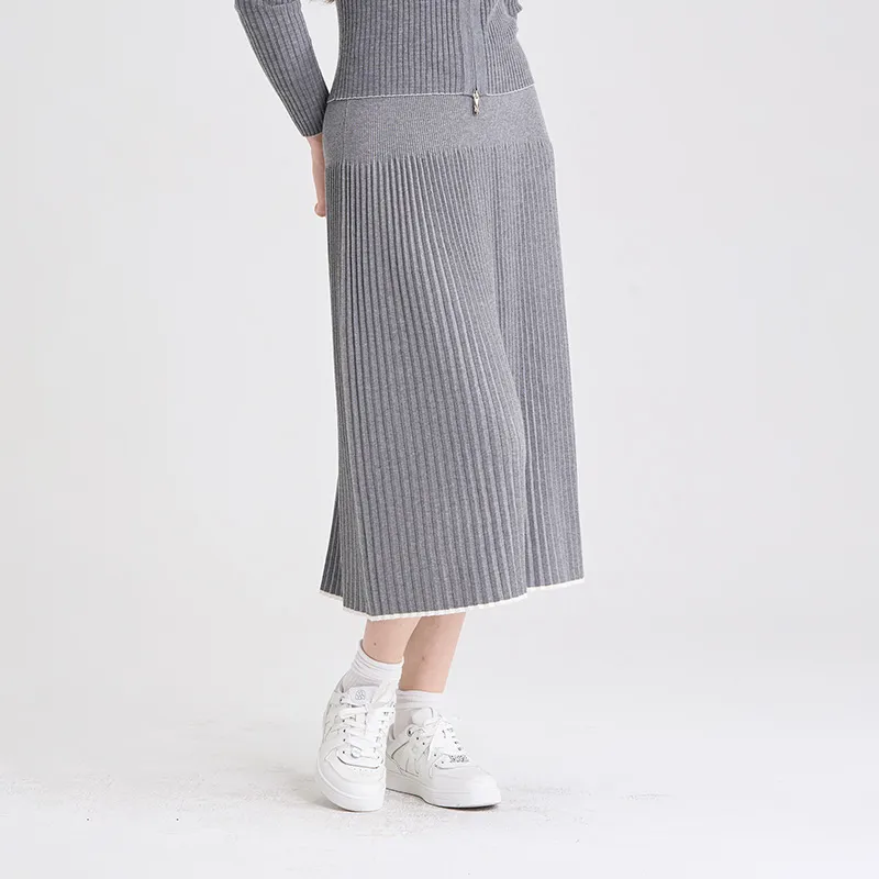 RARE Knit Long Skirts Women's Gray-4