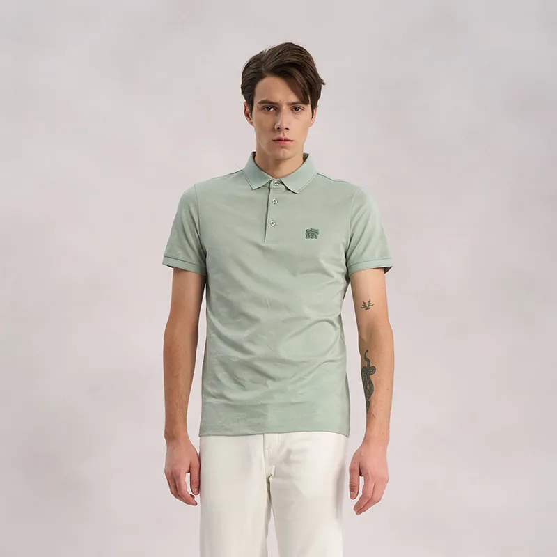 RARE Lapel Short Sleeved T Shirts Polo Shirt Men's Light Green-4