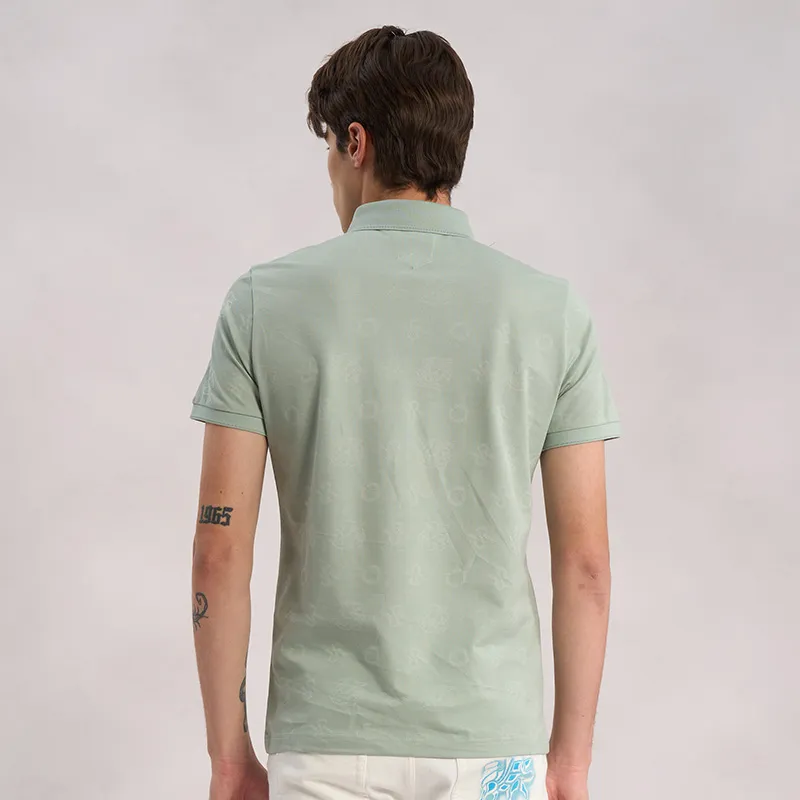 RARE Lapel Short Sleeved T Shirts Polo Shirt Men's Light Green-6