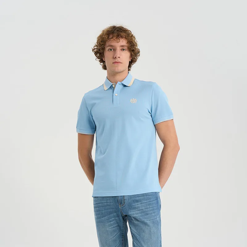 RARE Lapel Short Sleeved Polo Shirt Men's Blue-4