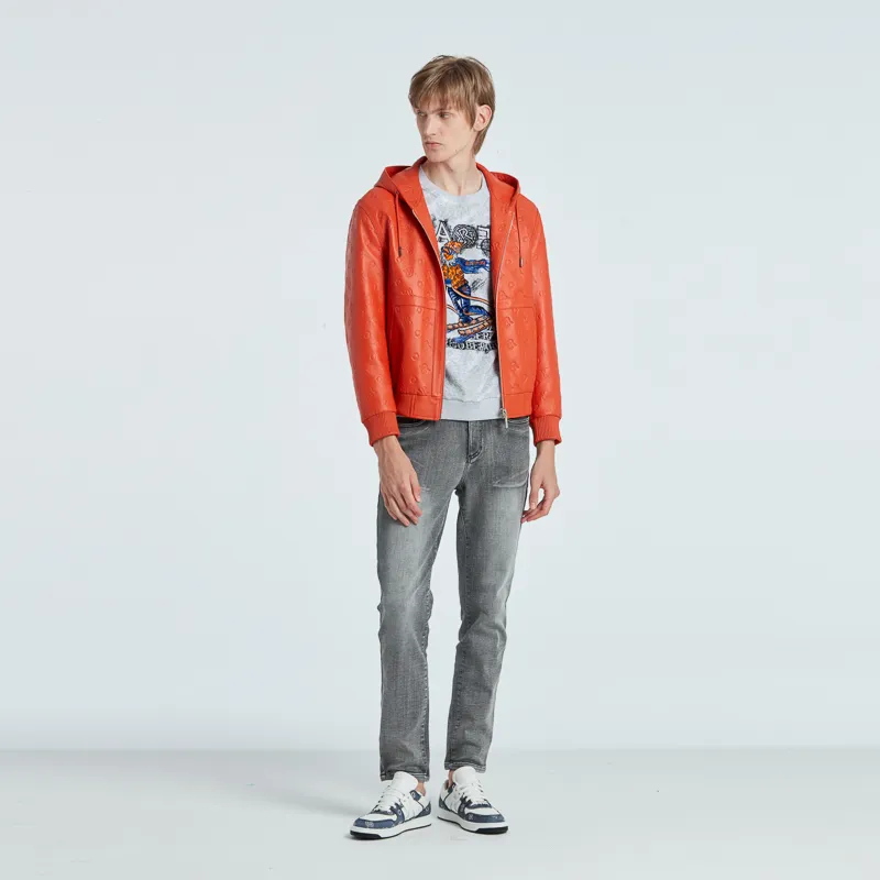 RARE Leather Jacket Men's Orange Red-7