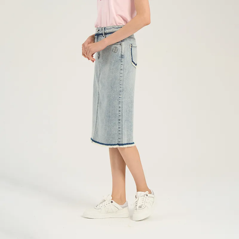 RARE Denim Long Skirt Women's Blue-4