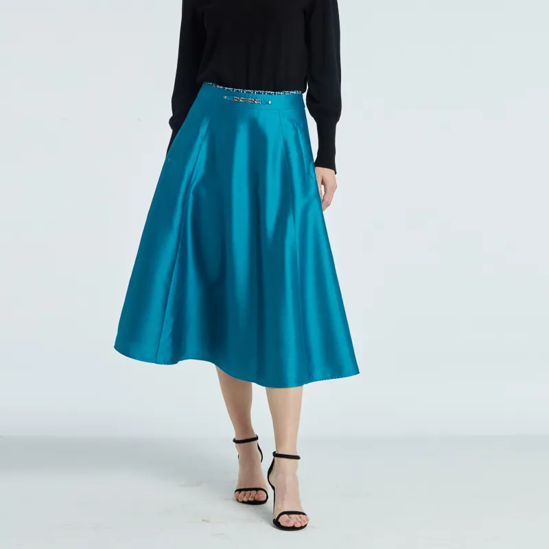 RARE Casual Long Skirts Women's Blue-3