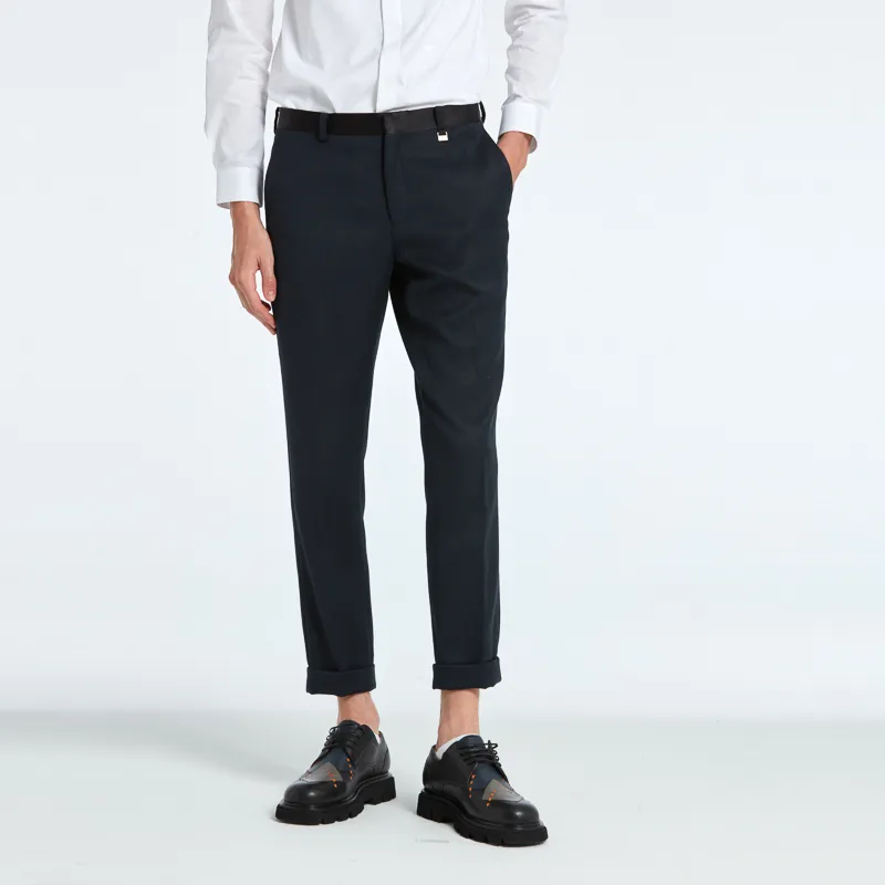 RARE Suit Trousers Men Navy Blue-4