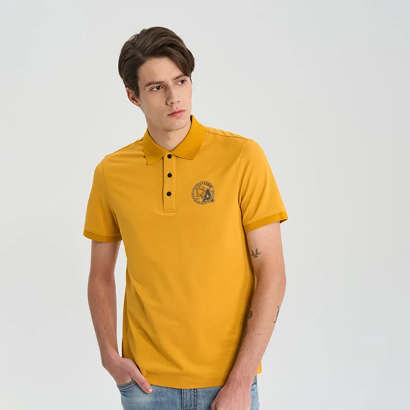 RARE Short Sleeved Polo Shirt Short Sleeved T Shirts Men's Yellow-5