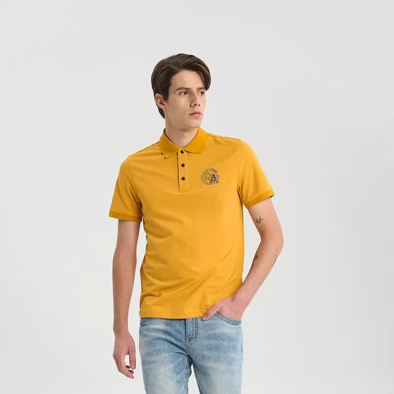 RARE Short Sleeved Polo Shirt Short Sleeved T Shirts Men's Yellow-4