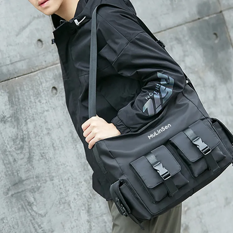 Mulinsen Polyester With Oxford Messenger Bag, Shoulder Bag, Crossbody Bag Unisex Black-1