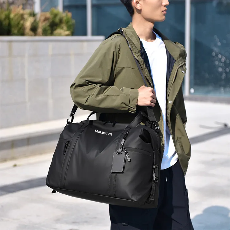 Mulinsen Polyester+PU Travel Bag Unisex Black/Gray-2