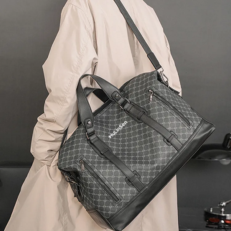 Mulinsen PU One Shoulder Crossbody Handbag, Travel Bag Unisex Pattern Black-2
