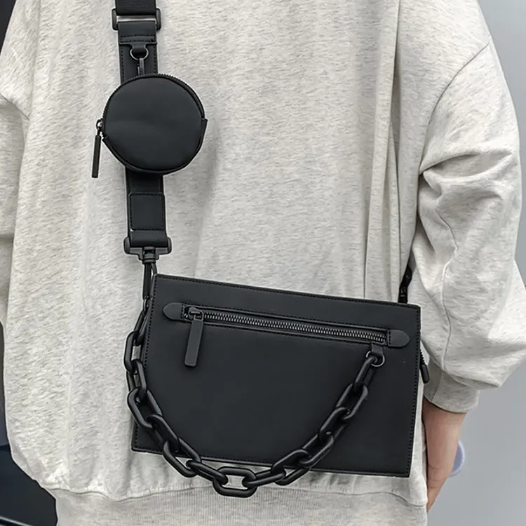 Mulinsen PU Crossbody Small Square Bag, Shoulder Bag Men's Black-3