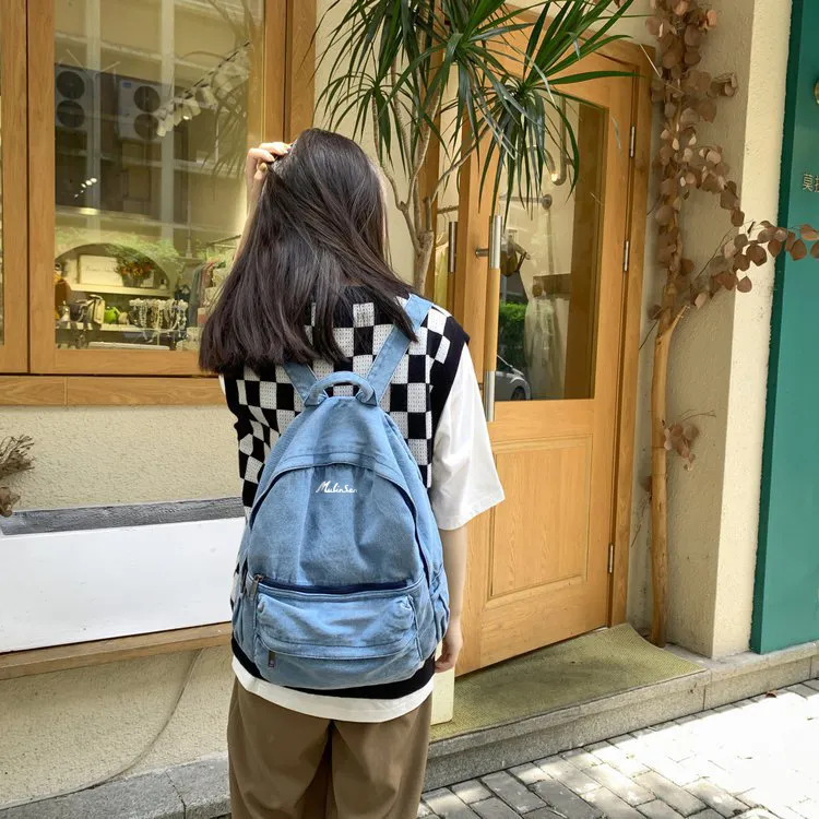 Mulinsen Denim Backpack Laptop Bag Regular Unisex Dark Gray/Light Blue-4