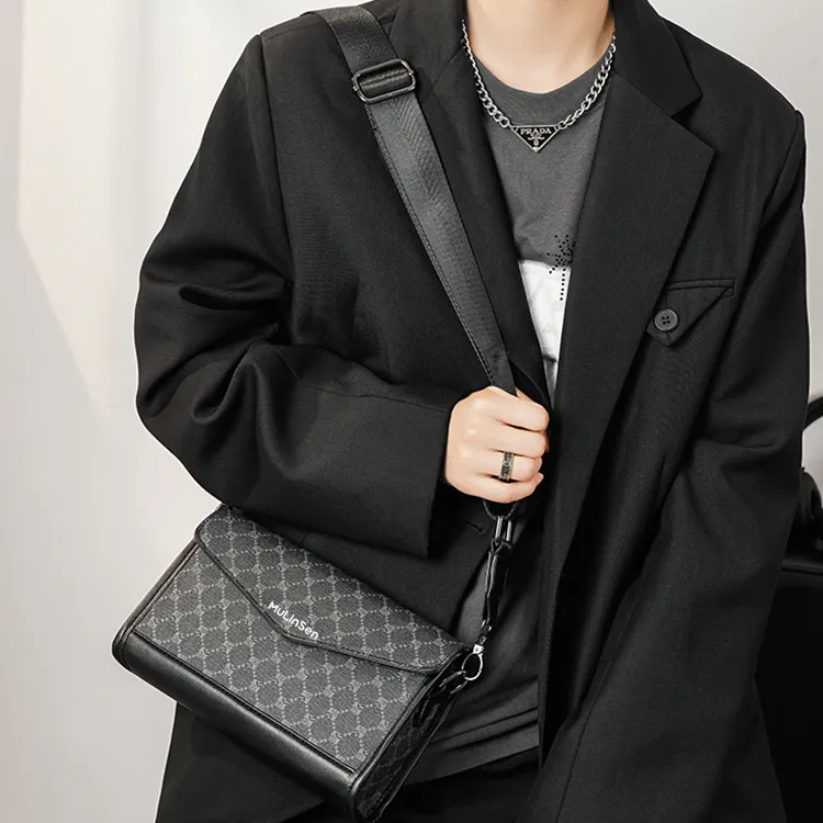 Mulinsen PU Shoulder Bag Men's Pattern Black-2