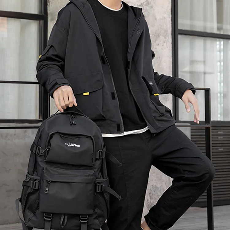 Mulinsen Polyester With Oxford Backpack Unisex Black-2