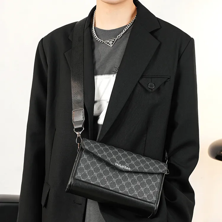 Mulinsen PU Shoulder Bag Men's Pattern Black-1