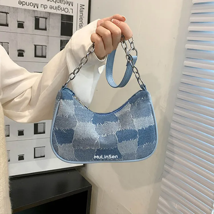 Mulinsen Denim Shoulder Bag Women's Blue-4