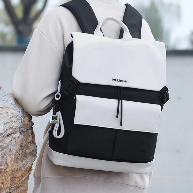 Mulinsen Oxford Backpack Unisex Black & White/Black/Green/Pink-1