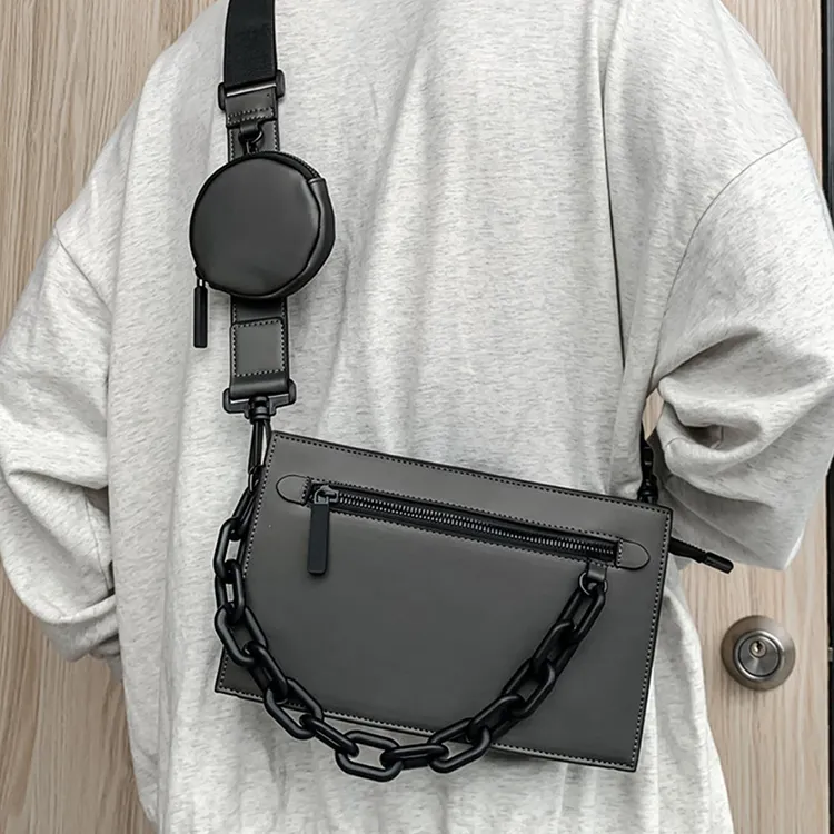 Mulinsen PU Crossbody Small Square Bag, Shoulder Bag Men's Black-1