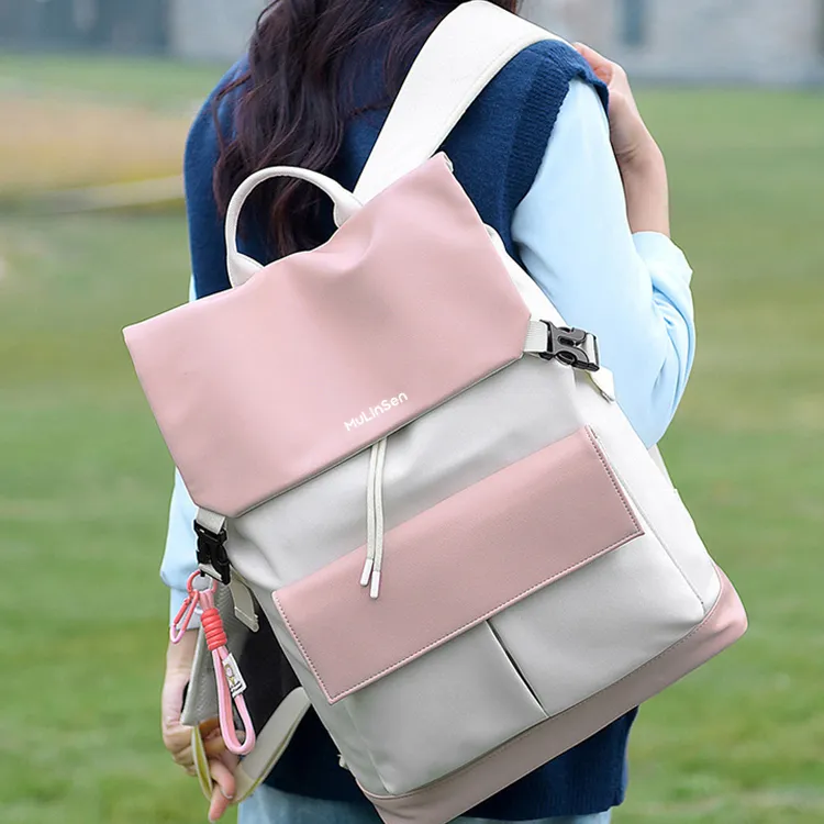 Mulinsen Oxford Backpack Unisex Black & White/Black/Green/Pink-6