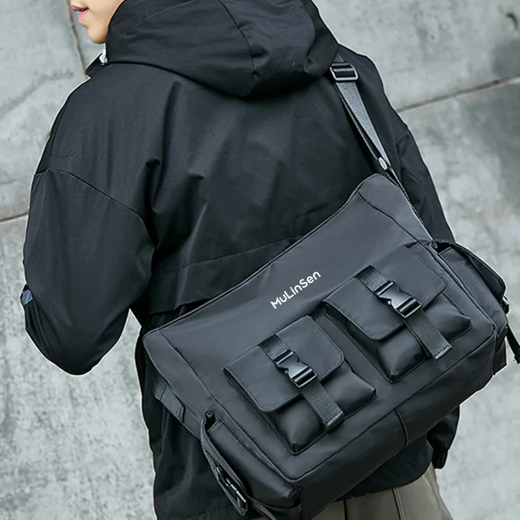 Mulinsen Polyester With Oxford Messenger Bag, Shoulder Bag, Crossbody Bag Unisex Black-3
