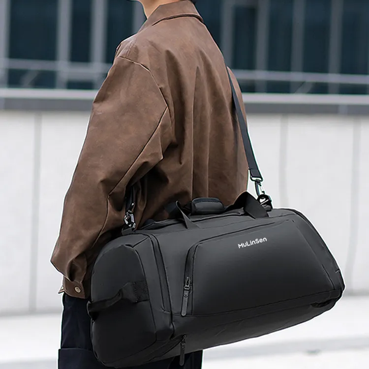 Mulinsen Polyester One Shoulder Handbag, Travel Bag Unisex Black-2