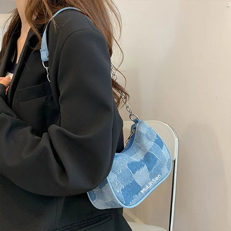 Mulinsen Denim Shoulder Bag Women's Blue-2