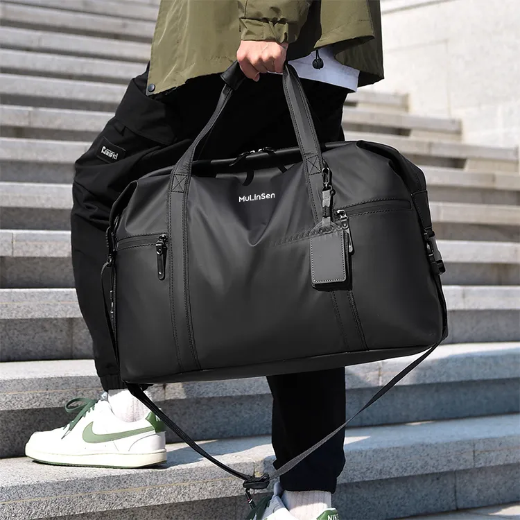Mulinsen Polyester+PU Travel Bag Unisex Black/Gray-3