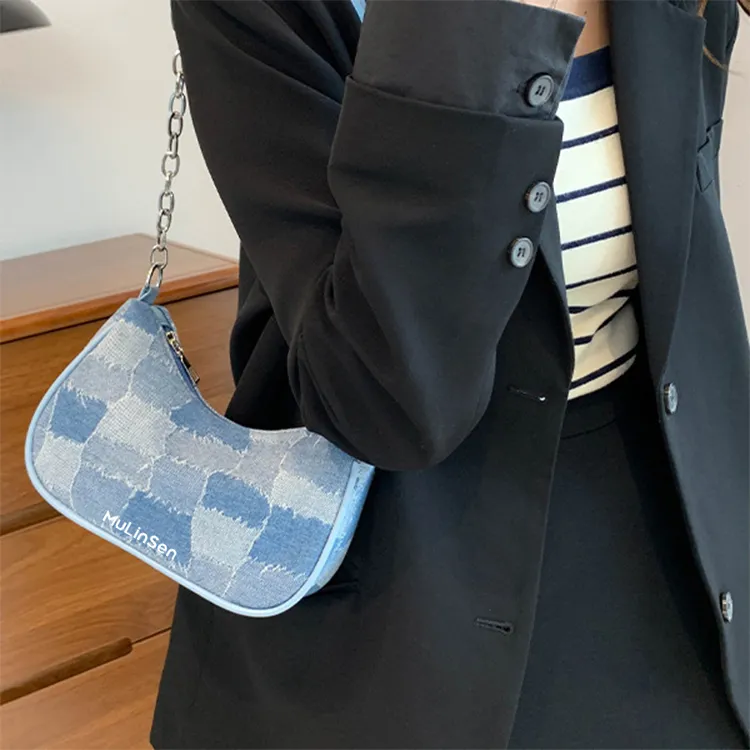 Mulinsen Denim Shoulder Bag Women's Blue-1