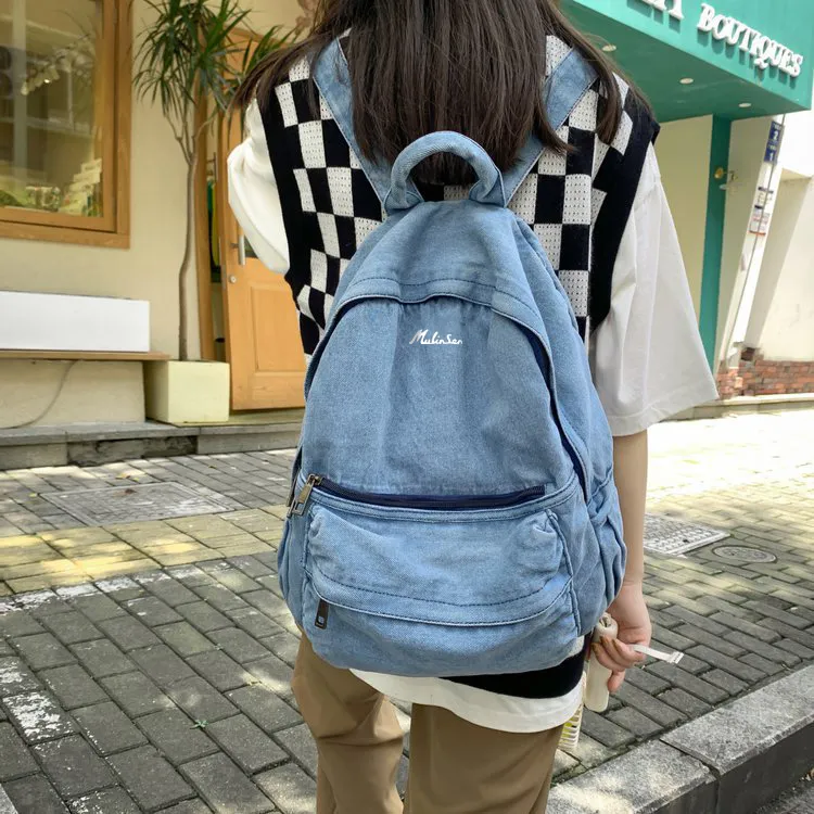 Mulinsen Denim Backpack Laptop Bag Regular Unisex Dark Gray/Light Blue-3