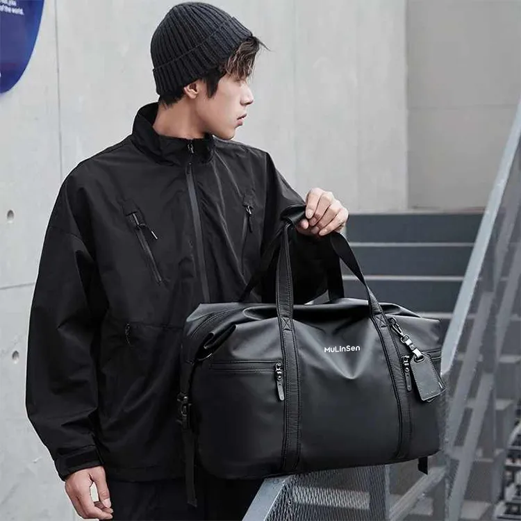 Mulinsen Polyester+PU Travel Bag Unisex Black/Gray-1