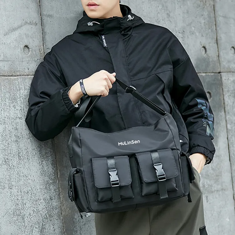 Mulinsen Polyester With Oxford Messenger Bag, Shoulder Bag, Crossbody Bag Unisex Black-2
