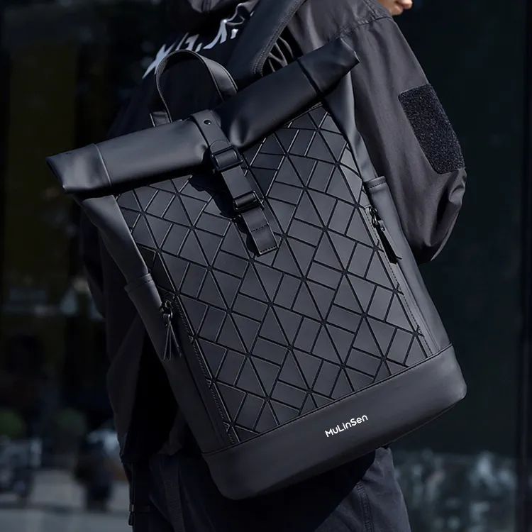 Mulinsen PU Backpack Handbag Regular Unisex Classic Black / Fashion Gray / Rhombic Black / Rhombic Color-3