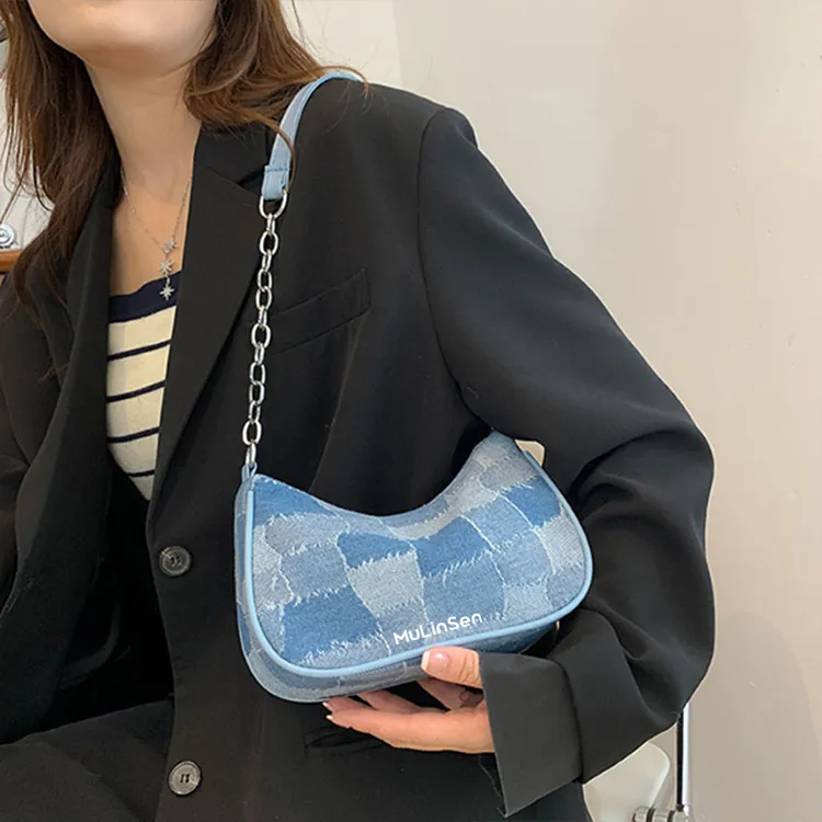 Mulinsen Denim Shoulder Bag Women's Blue-3