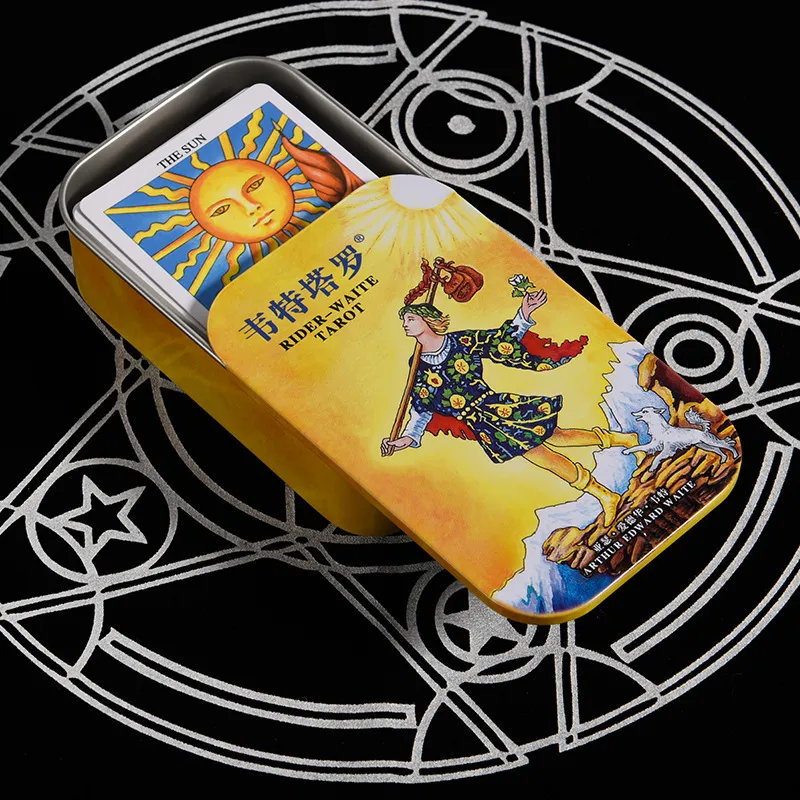 A Little Tide To Play Iron Box Classic Tarot, Portable Mini Full Set, Wite Tarot With Instruction Board Games-2