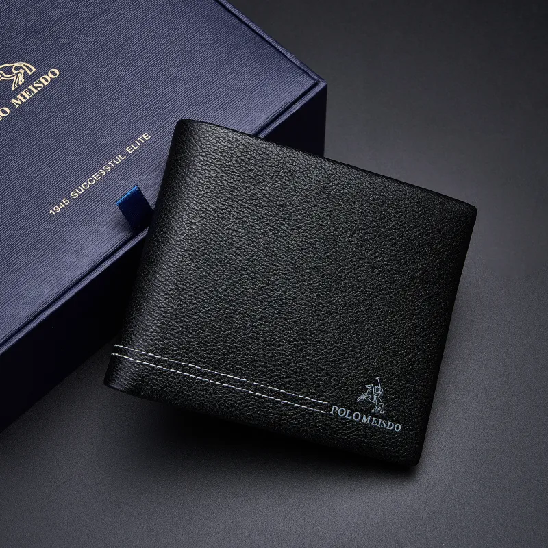 POLOMEISDO Top Grain Soft Cow Leather Large Capacity Men's Wallet Regular Men's Black-5