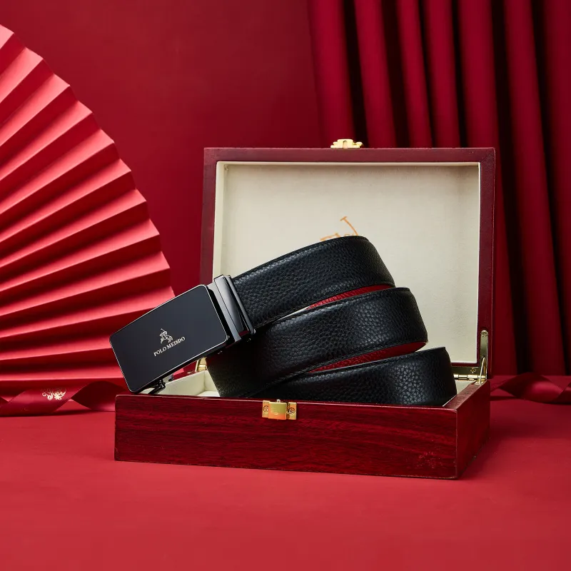 POLOMEISDO Premium High End Luxury Brand Genuine Leather Belt Red Belt Practical Box Men's 3.5cm-3