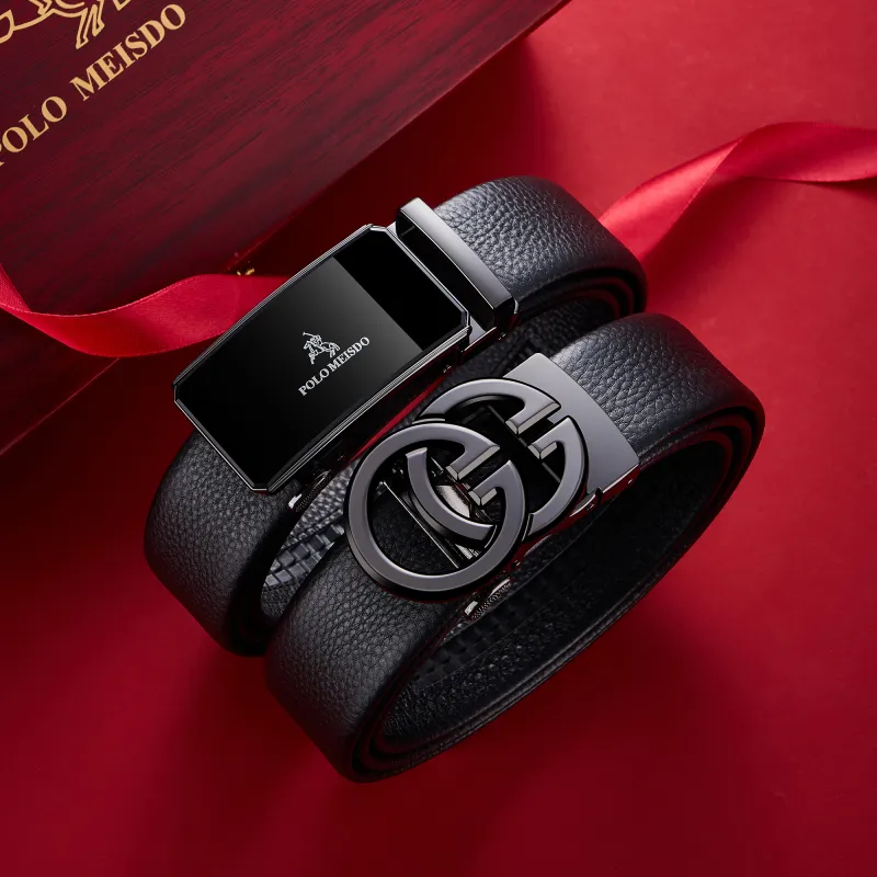 POLOMEISDO Cow Leather Premium Belt With Custom Exclusive Greeting Card Men's 3.5cm-3