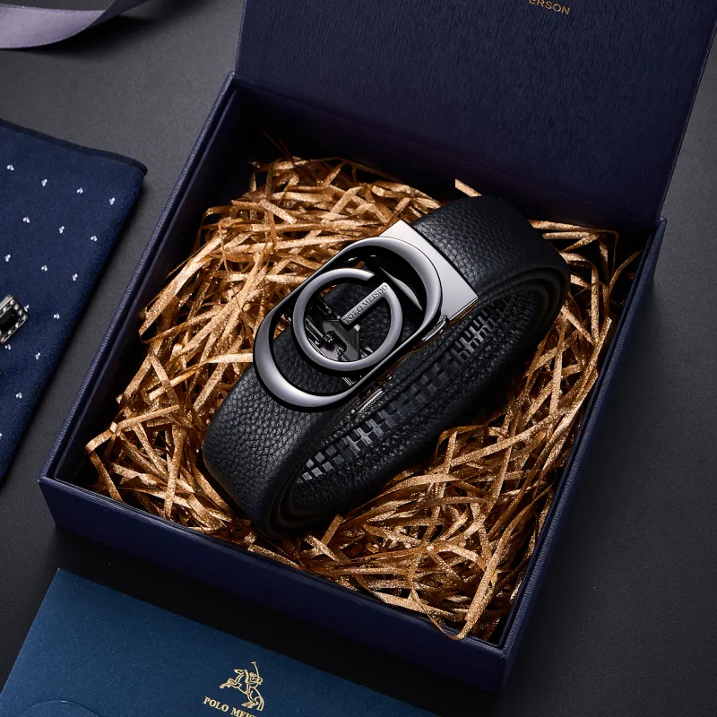 POLOMEISDO High Quality Top Grain Cow Leather Belt Comes With A Customizable Greeting Card For Boyfriend Men's 3.5cm-1