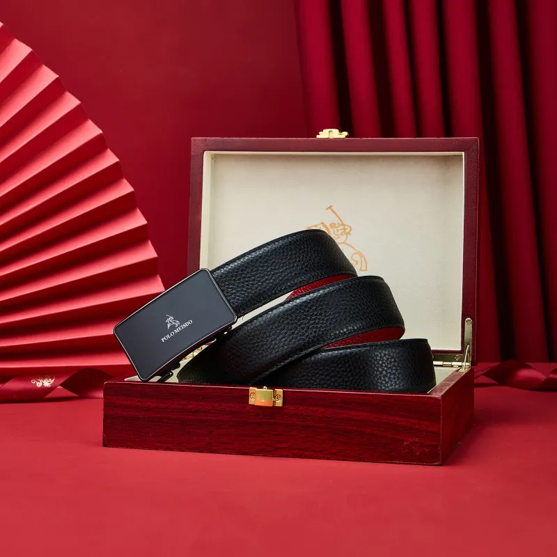 POLOMEISDO Top Grain Cow Leather Men's Belt Practical Box Men's 3.5cm Custom Exclusive Greeting Card-3