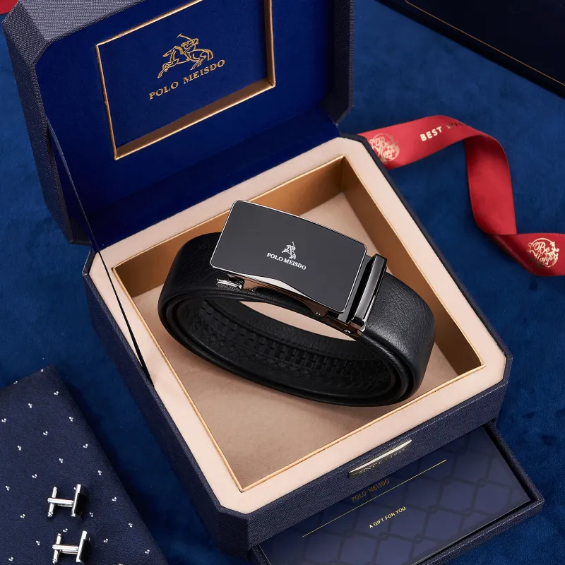 POLOMEISDO Soft Top Grain Cow Leather Automatic Buckle Belt Box Men's 3.5cm Box With Custom Exclusive Greeting Card-2