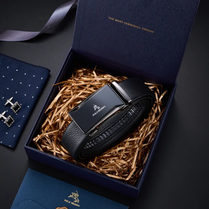 POLOMEISDO Top Grain Cow Leather Belt Comes With Boyfriend Birthday Gift Box Men's 3.5cm-1