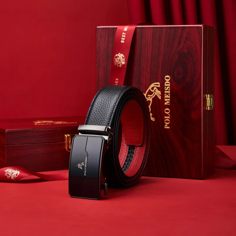 POLOMEISDO Automatic Buckle Luxury Top Grain Cow Leather Practical Box For Husband Belt Men's 3.5cm-4