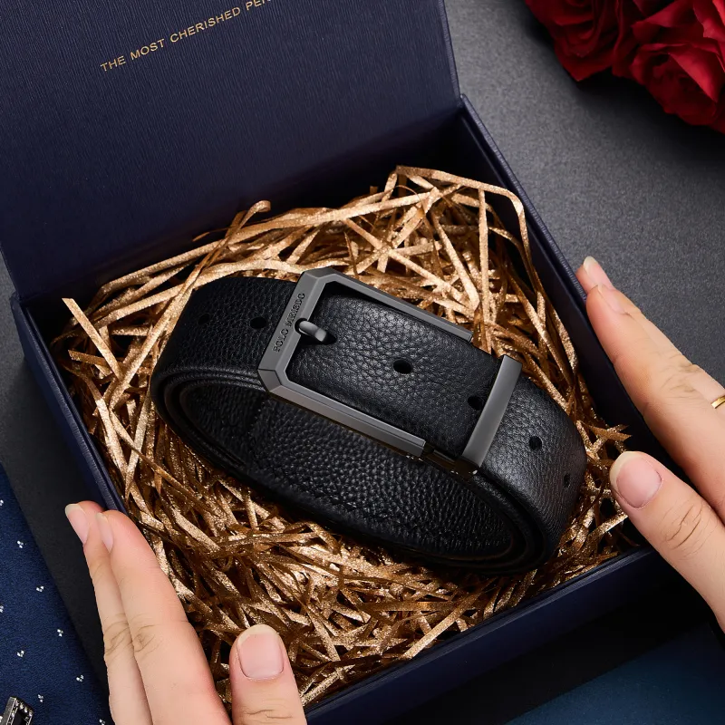 POLOMEISDO Top Grain Cow Leather Youthful Belt Practical Box Men's 3.5cm Custom Exclusive Greeting Card-5