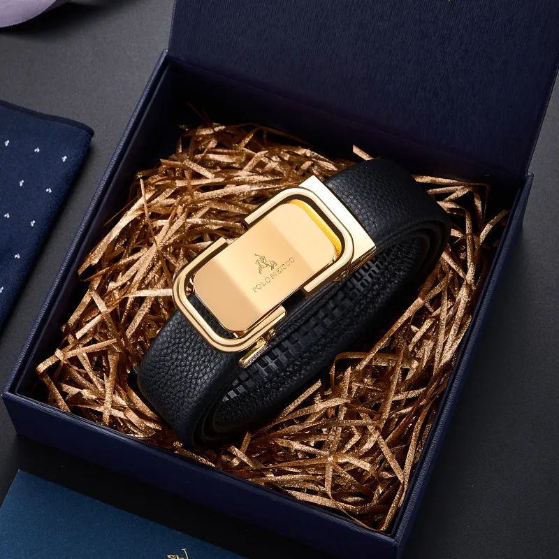 POLOMEISDO Top Grain Cow Leather With Litchi Grain Texture Belt Box Men's Width 3.5CM-1