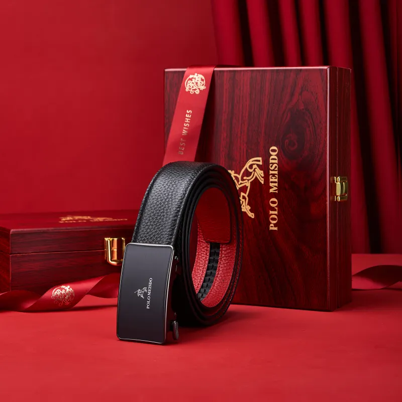 POLOMEISDO Top Grain Cow Leather Men's Belt Practical Box Men's 3.5cm Custom Exclusive Greeting Card-4