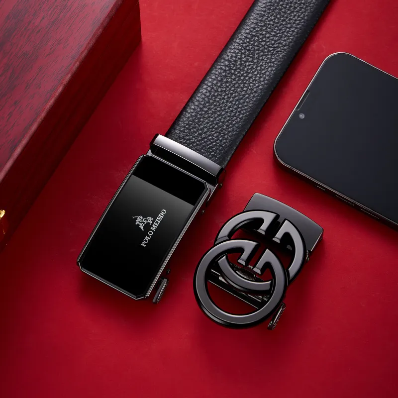 POLOMEISDO Cow Leather Premium Belt With Custom Exclusive Greeting Card Men's 3.5cm-2