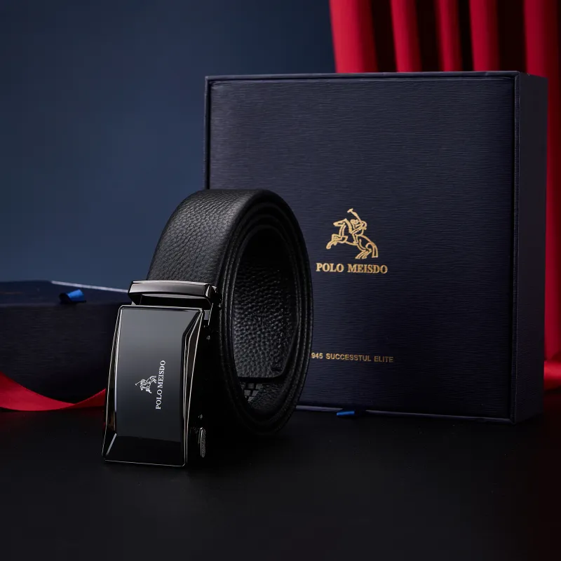 POLOMEISDO Top Grain Cow Leather Belt Comes With Boyfriend Birthday Gift Box Men's 3.5cm-4