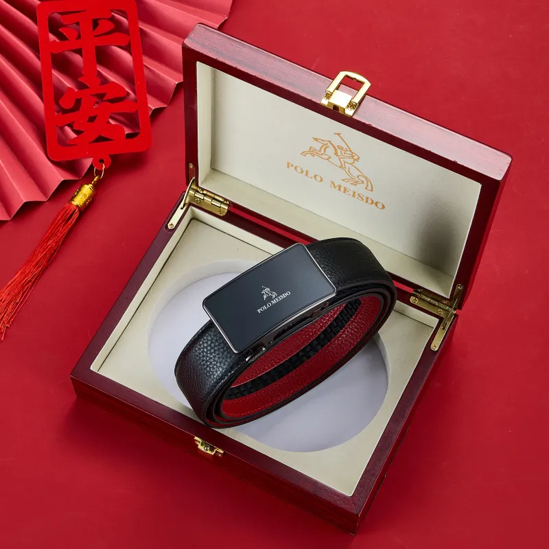 POLOMEISDO Top Grain Cow Leather Men's Belt Practical Box Men's 3.5cm Custom Exclusive Greeting Card-1
