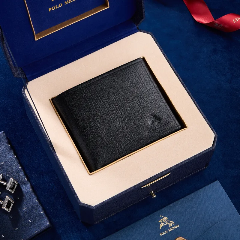 POLOMEISDO Top Grain Cow Leather Men's Wallet Men's Black Writing Greeting Card And Printing Photos For Free-3