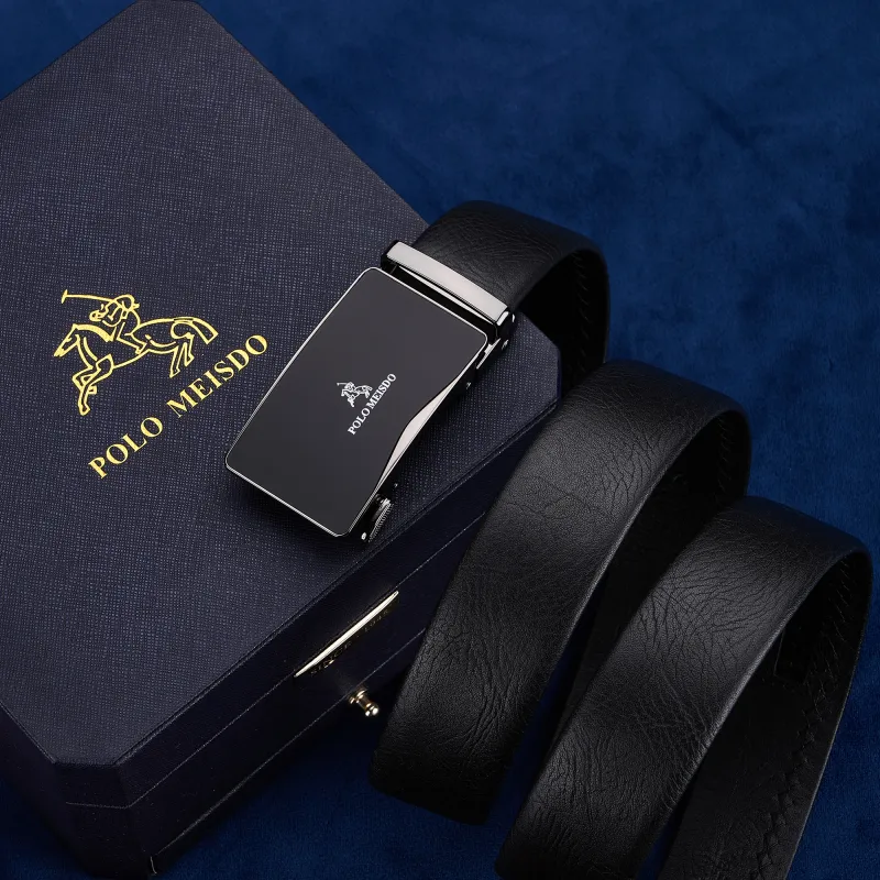 POLOMEISDO Soft Top Grain Cow Leather Automatic Buckle Belt Box Men's 3.5cm Box With Custom Exclusive Greeting Card-5