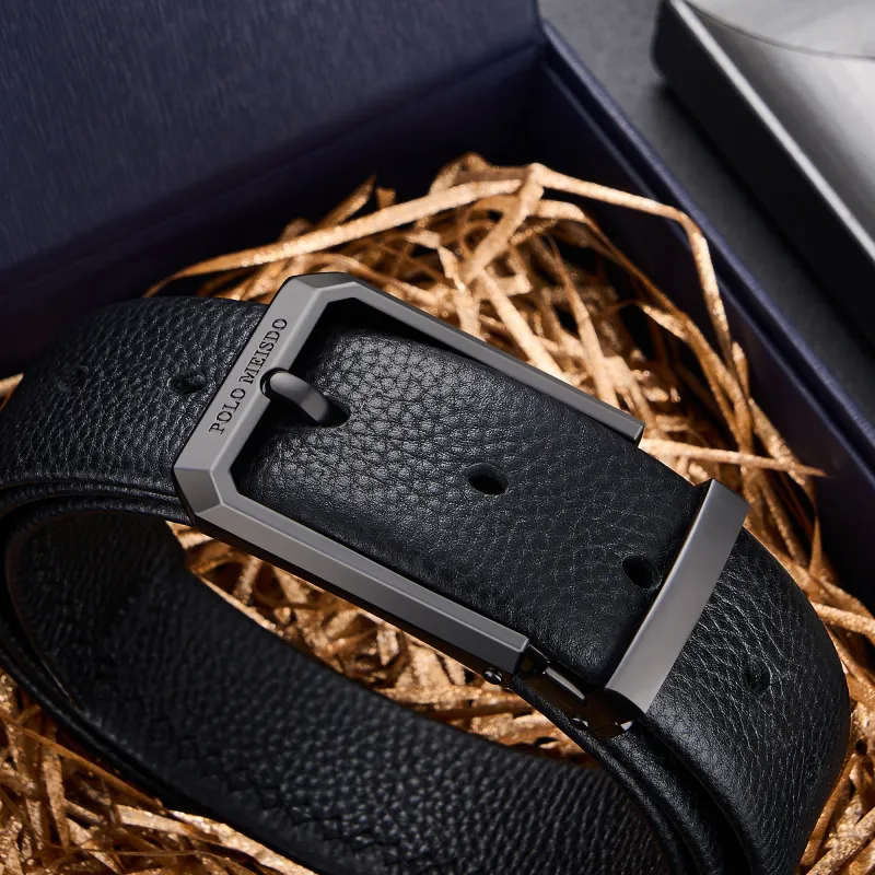 POLOMEISDO Top Grain Cow Leather Youthful Belt Practical Box Men's 3.5cm Custom Exclusive Greeting Card-3
